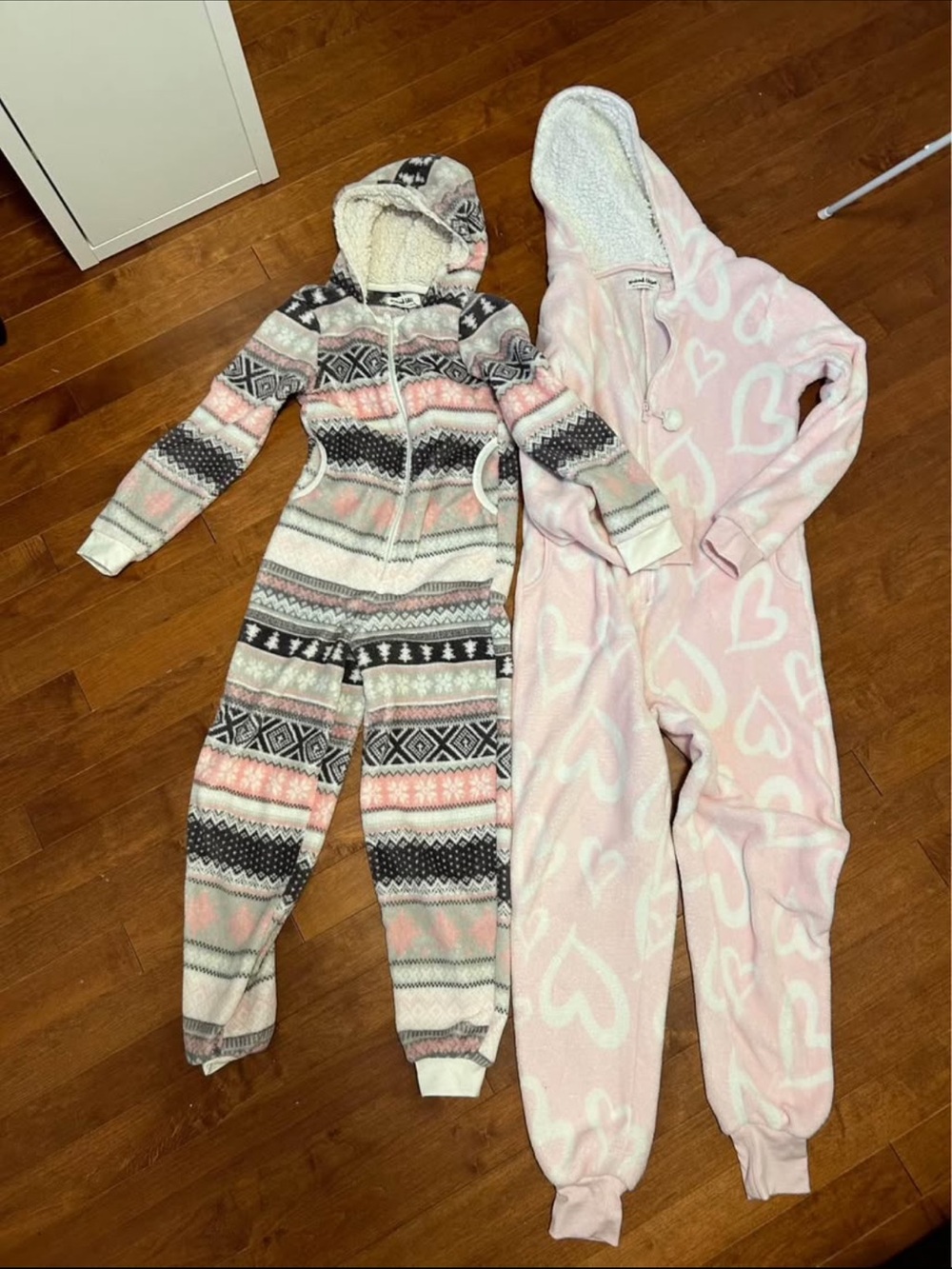 Cozy Sherpa-Lined Onesie Jumpsuits - Pink Heart & Fair Isle